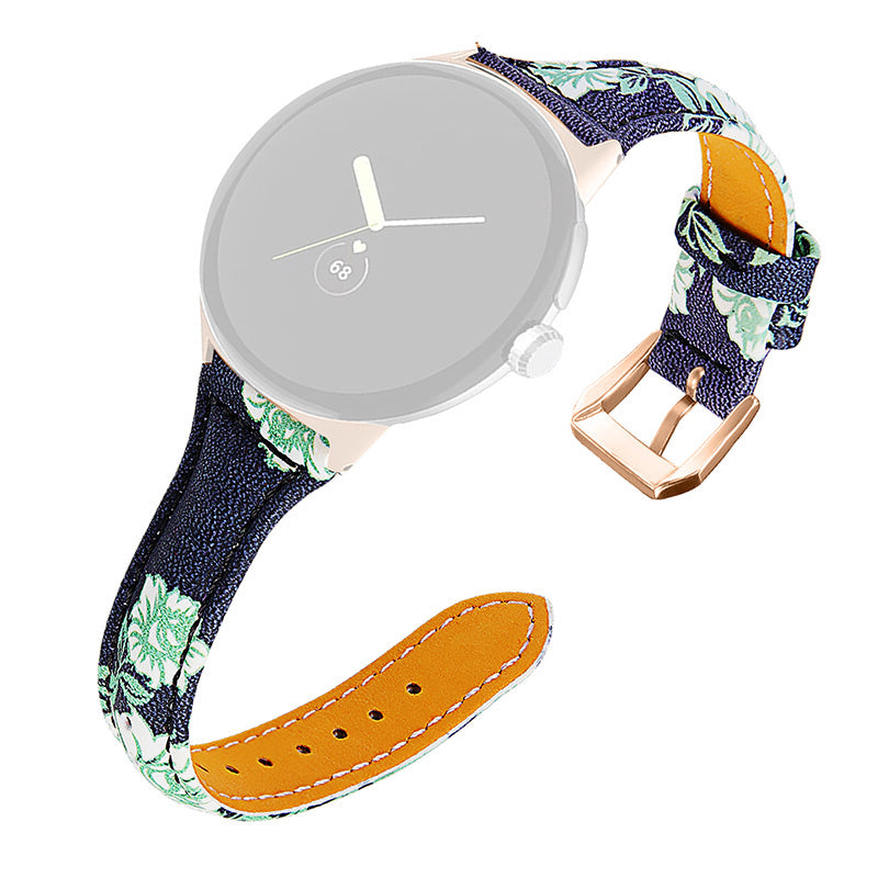 For Google Pixel Watch 2 Pixel Watch Flower Pattern Watch Band Genuine Leather Adjustable Strap with Rose Gold Connector For Google Pixel Watch 2 Pixel Watch Flower Pattern Watch Band Genuine Leather Adjustable Strap with Rose Gold Connector